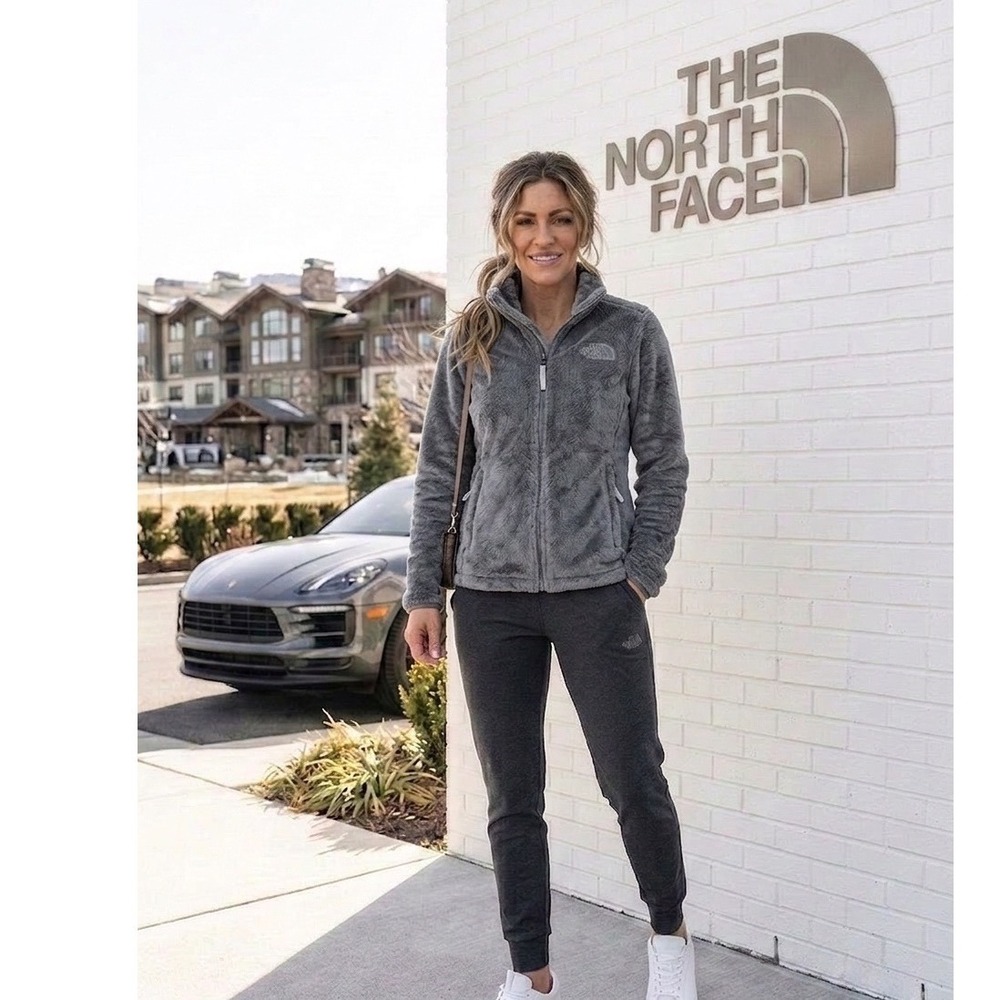 🔥The North Face 🩶Osito Fleece Jacket Womens Small Grey High Pile Full Zip Soft